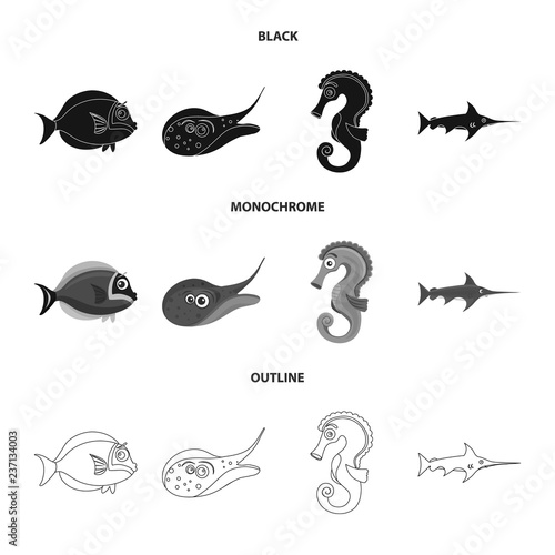 Vector design of sea and animal logo. Set of sea and marine vector icon for stock.