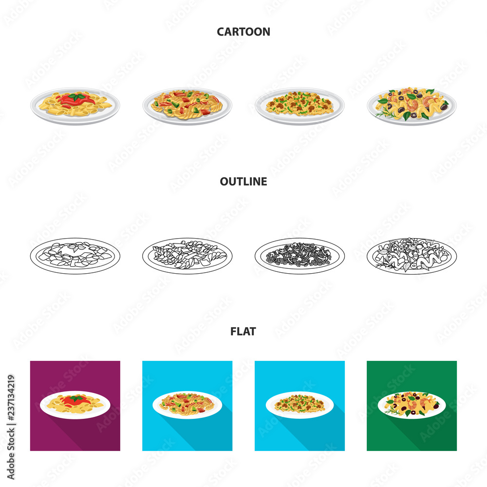 Isolated object of pasta and carbohydrate logo. Collection of pasta and macaroni vector icon for stock.