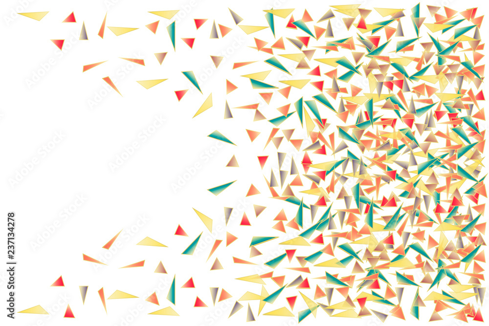 Airy vector abstract illustration chaotic multitude of red, blue, yellow, orange, brown triangles in golden outline on a white background for wallpaper, cover page, web site, card, business banner. Airy vector abstract illustration chaotic multitude of red, blue, yellow, orange, brown triangles in golden outline on a white background for wallpaper, cover page, web site, card, business banner.
