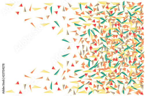 Airy vector abstract illustration chaotic multitude of red  blue  yellow  orange  brown triangles in golden outline on a white background  for wallpaper  cover page  web site  card  business banner.