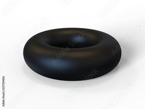 Black Rubber torus on white background. 3D render