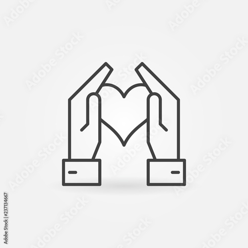 Hands holding heart vector minimal icon or sign in thin line style