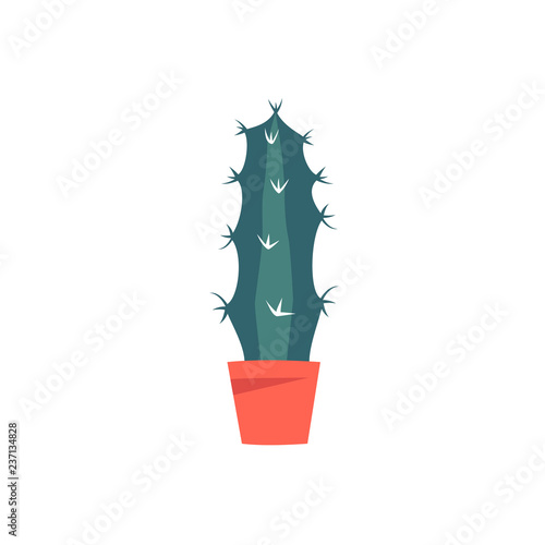 hand drawn succulent, cactus plant growing in color pot Natural home decoration. Colored vector illustration