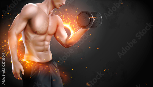 Hunky man doing weight lifting