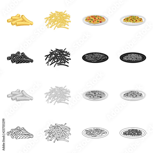 Vector design of pasta and carbohydrate logo. Collection of pasta and macaroni stock vector illustration.