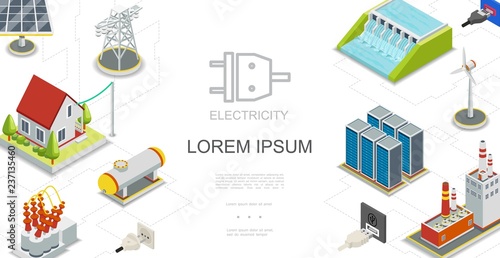 Isometric Electricity And Energy Concept