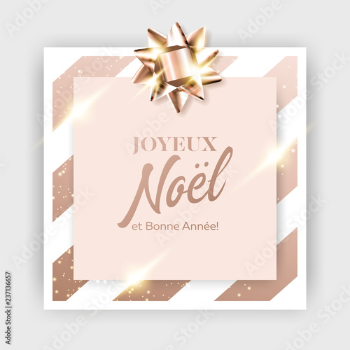 Joyeux Noel et Bonne Annee Vector Background. Merry Christmas and Happy New Year in French. Xmas 2019 Card Template. Strict, Luxury, Chic, Elegant Style.