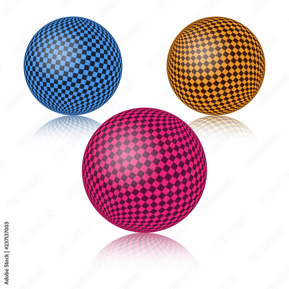 Set of colorful checker spheres . Vector illustration.