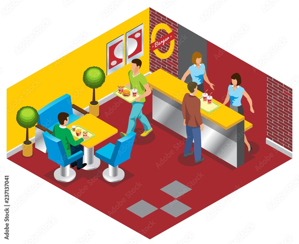 Isometric Fast Food Restaurant Concept Isometric Fast Food Restaurant Concept