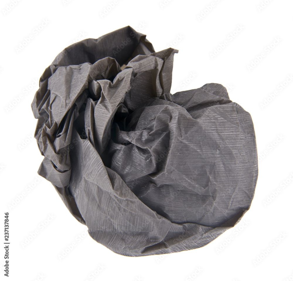 lump of gray crumpled paper isolated on white background