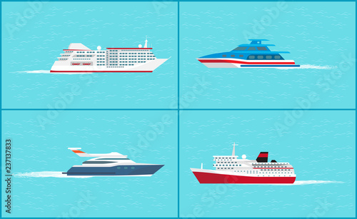 Water Transport Yacht Sea Trip Vessels Set Vector
