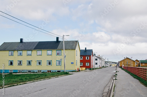 Travel to Norway. Beautiful authentic colorful houses in small towns in the North of Norway