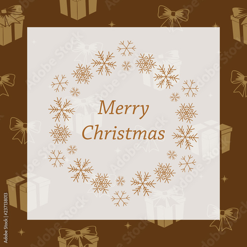 merry christmas - brown vector greeting card with snowflakes