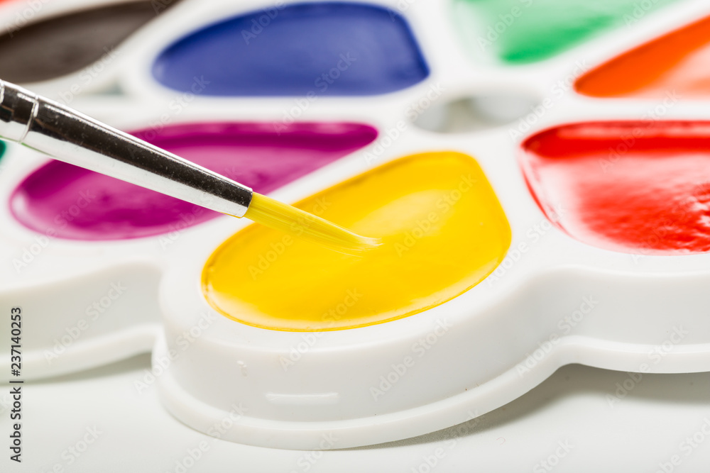 multicolour paints on white, gouache, brush multicolour paints on white, gouache, brush