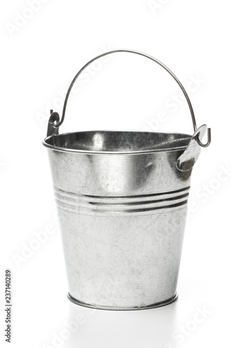 Metallic bucket isolated on white background