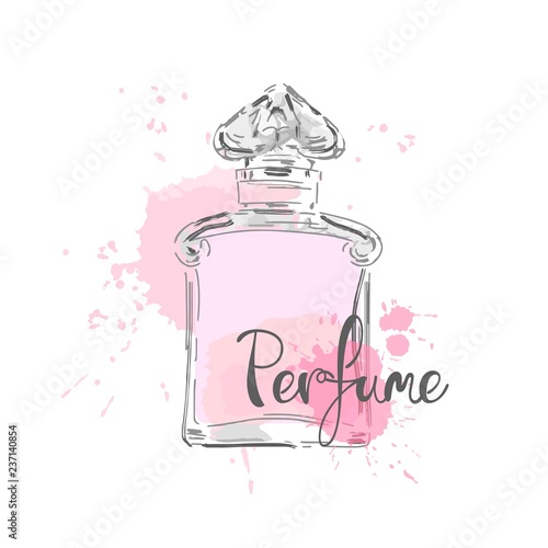 Sketch of beautiful perfume bottle.Vector illustration.