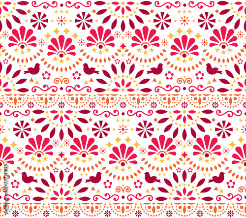 Fotografie Mexican traditional folk art vector seamless geometric pattern with flowers and