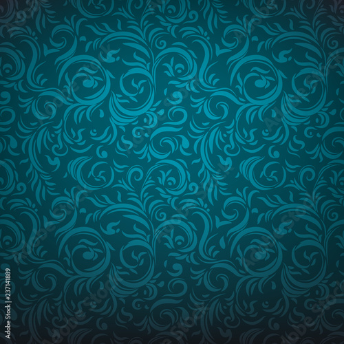 Blue festive ornamental seamless pattern. Dark gothic style