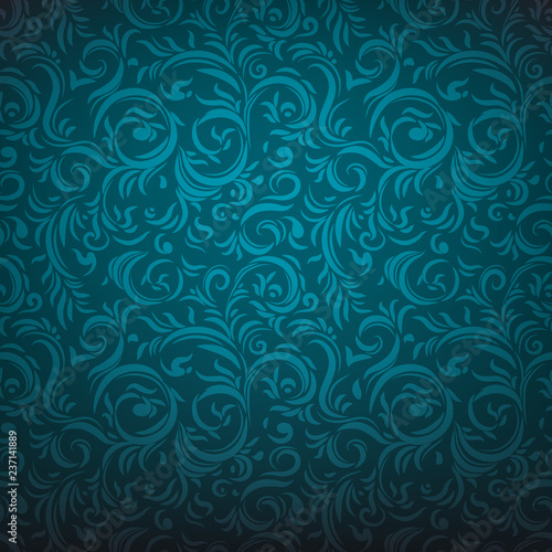 Blue festive ornamental seamless pattern. Dark gothic style