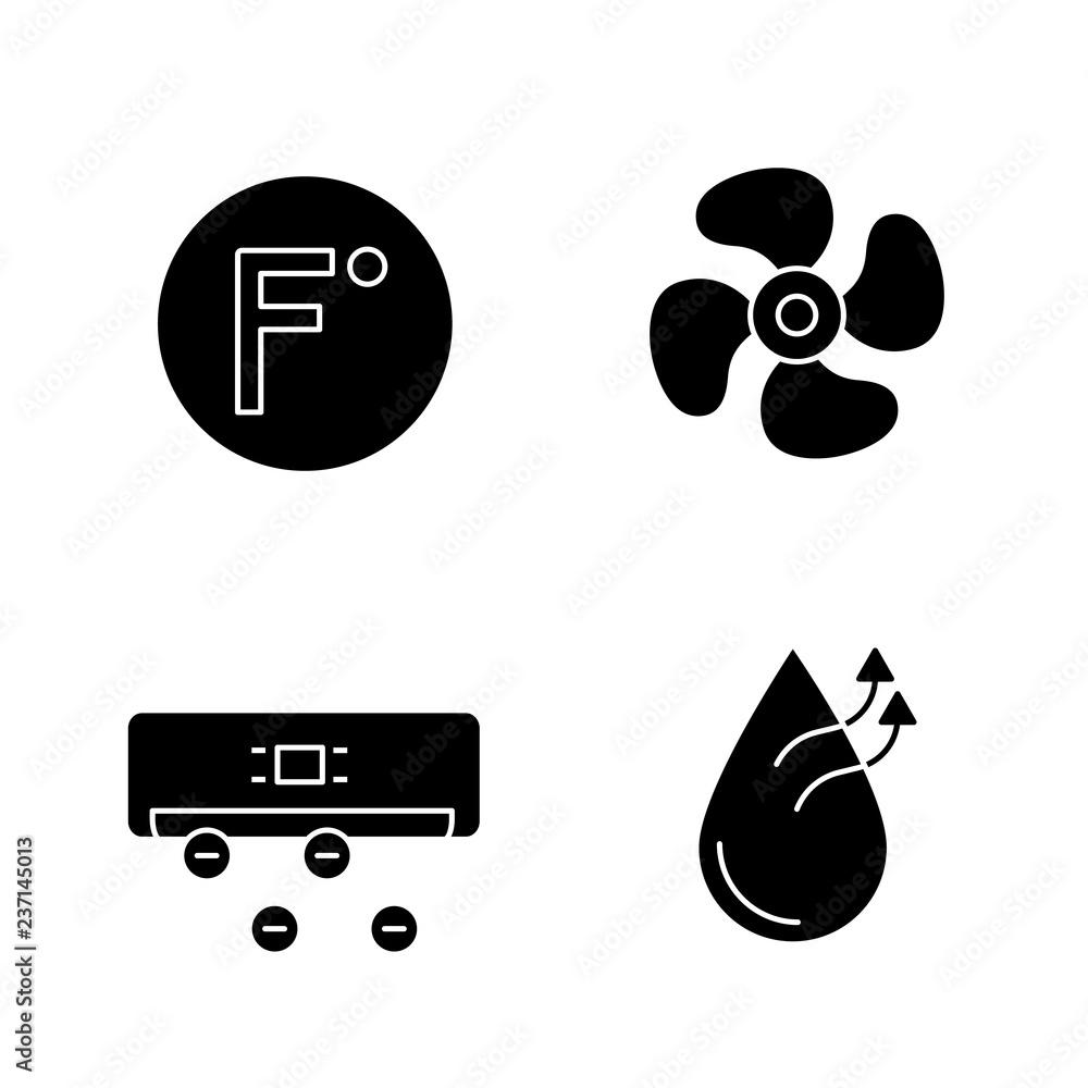 Air conditioning glyph icons set Air conditioning glyph icons set