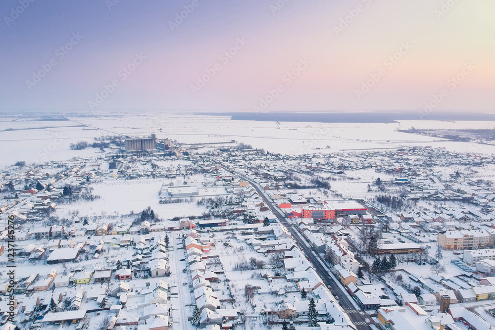 View of city in winter, Donji Miholjac, Croatia