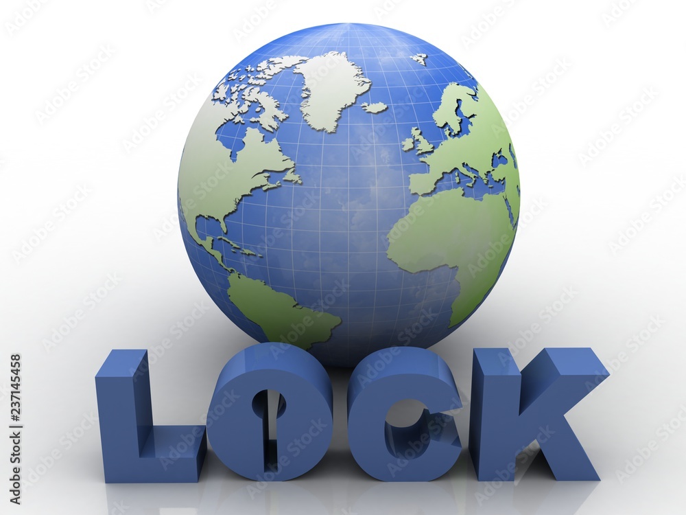 3d illustration Safety concept: Closed Padlock with globe on digital background