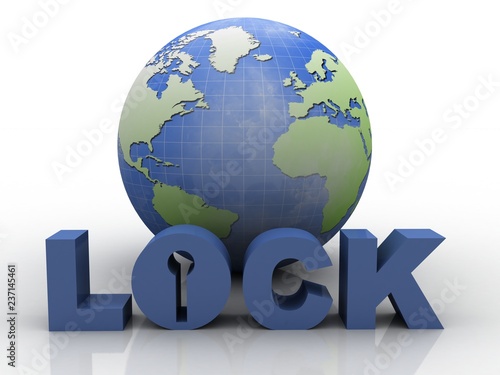 3d illustration Safety concept: Closed Padlock with globe on digital background