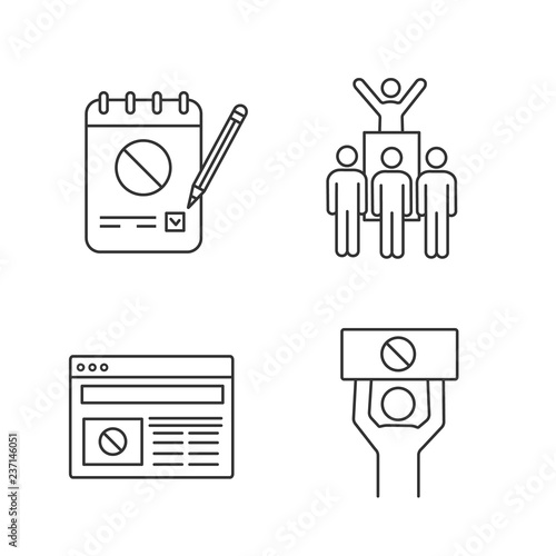 Protest action linear icons set