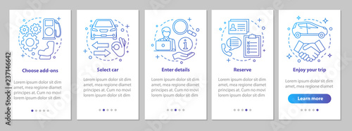 Car rental service onboarding mobile app page screen with linear © bsd studio