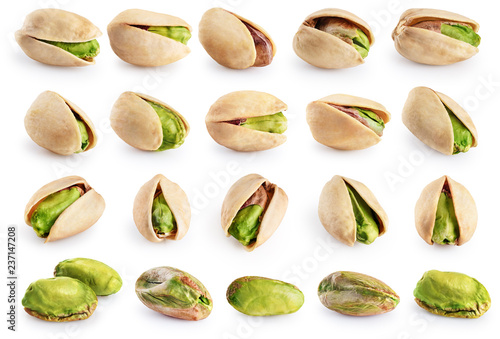 Pistachios isolated on a white background. Collection with clipping path.