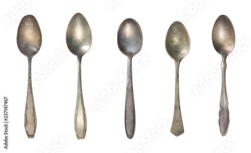 Vintage tea spoons  isolated on a white background. Retro silverware.