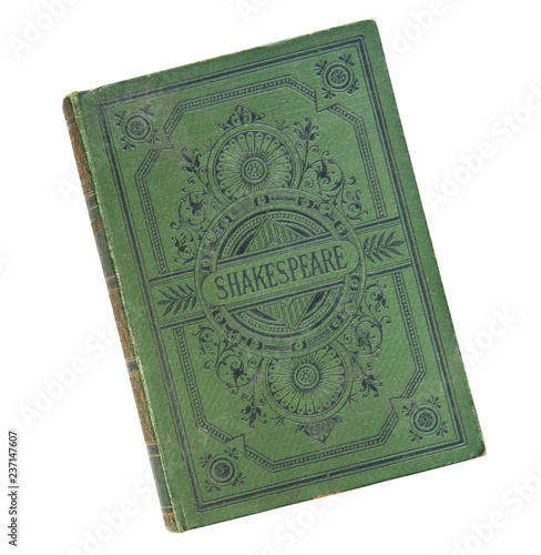old book vintage book cover isolated on white background. Old inscription Shakespeare