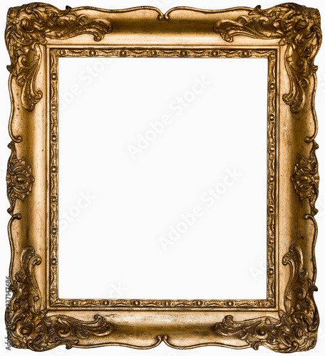 Vintage beautiful silver rectangular frame with an ornament isolated on white. Retro style.