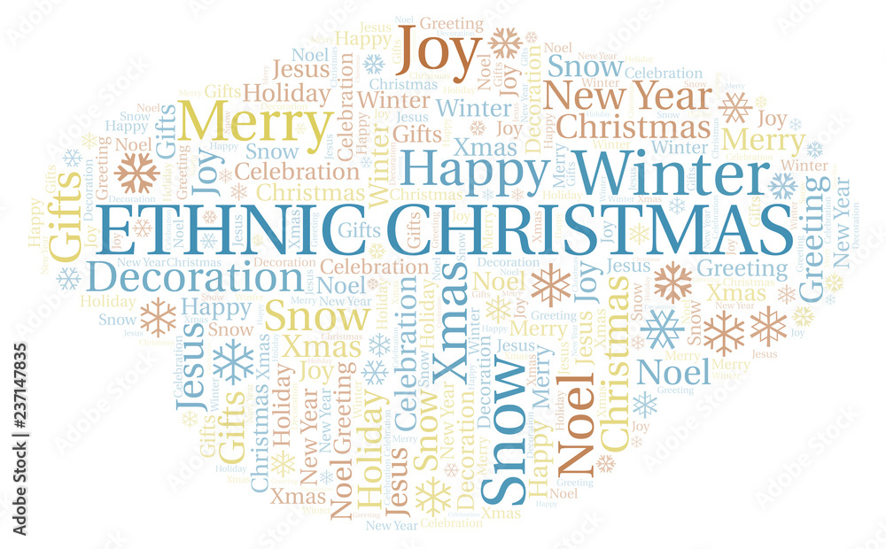 Ethnic Christmas word cloud. Ethnic Christmas word cloud.
