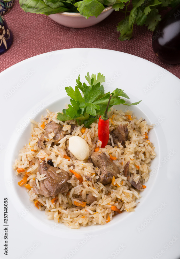Traditional uzbek rice pilaf dish Traditional uzbek rice pilaf dish
