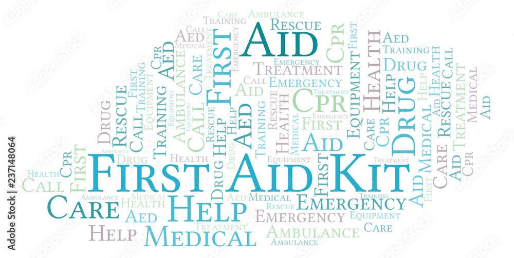 Obraz premium First Aid Kit word cloud, made with text only.