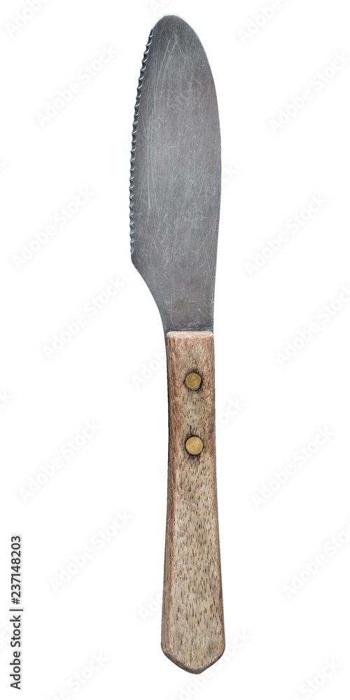 Top view of old knife with a wooden handlee isolated on white background Top view of old knife with a wooden handlee isolated on white background