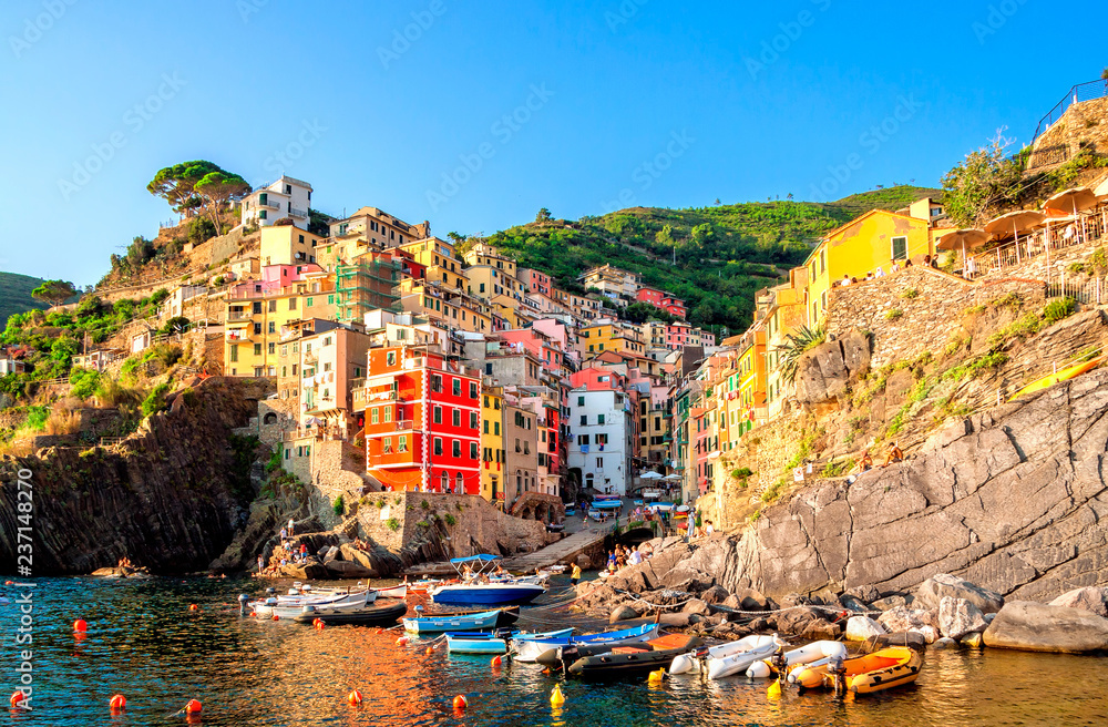 Riomaggiore is a village and comune in the province of La Spezia, Liguria, Cinque Terre Coast of northern Italy.