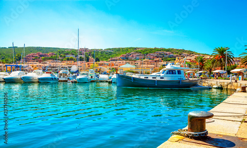 Tableau sur toile Boats in the port of Palau province of Sassari in the Italian region Sardinia, Italy