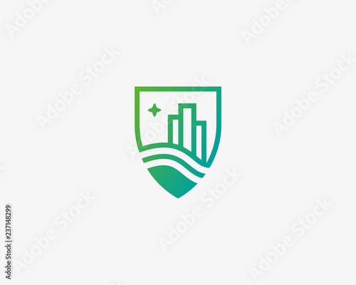 Shield city house logotype. Premium real estate logo.