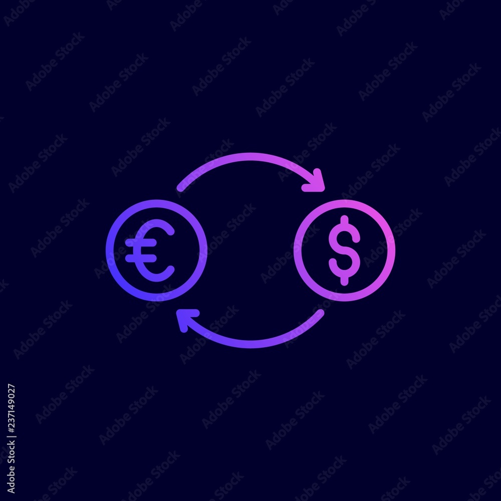 Currency exchange icon. Vector illustration in flat line style. Currency exchange icon. Vector illustration in flat line style.