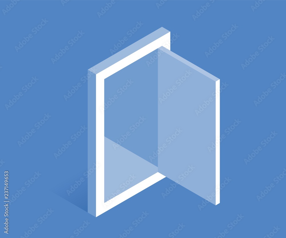 Opened door icon. Vector illustration in flat isometric 3D style. Opened door icon. Vector illustration in flat isometric 3D style.