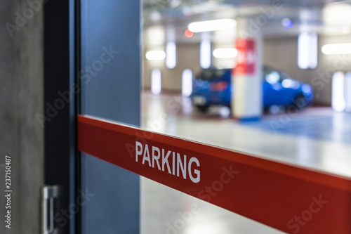 Underground parking in concrete building background, Car on private parking symbol, Concept of sustainable car parking