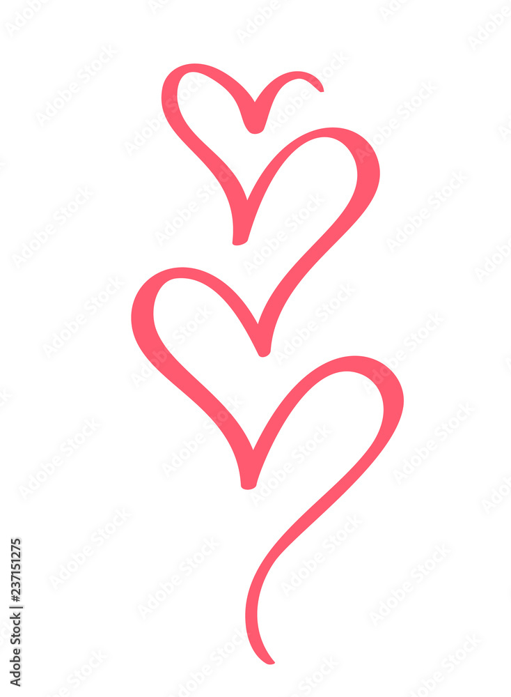 Vector Valentines Day Hand Drawn Calligraphic Design Heart Elements. Flourish light style decor for web, wedding and print. Isolated on white background Calligraphy and lettering illustration