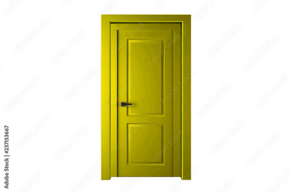 Single yellow door closed - door frame only, no walls Single yellow door closed - door frame only, no walls