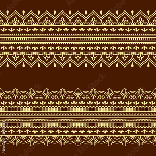 Set of seamless borders for design, application of henna, Mehndi and tattoo. Decorative pattern in ethnic oriental style.