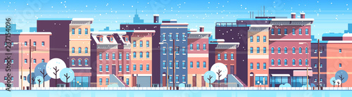 city building houses winter street cityscape background merry christmas happy new year concept flat horizontal banner flat © mast3r