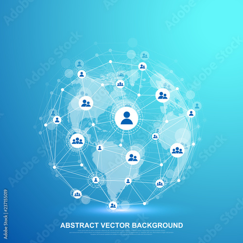 Global structure networking and data connection concept. Social network communication in the global computer networks. Internet technology. Business. Science. Vector illustration.