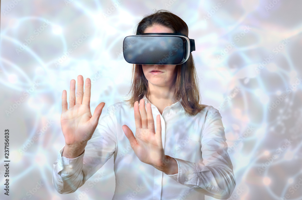 Woman groping objects in virtual reality Woman groping objects in virtual reality
