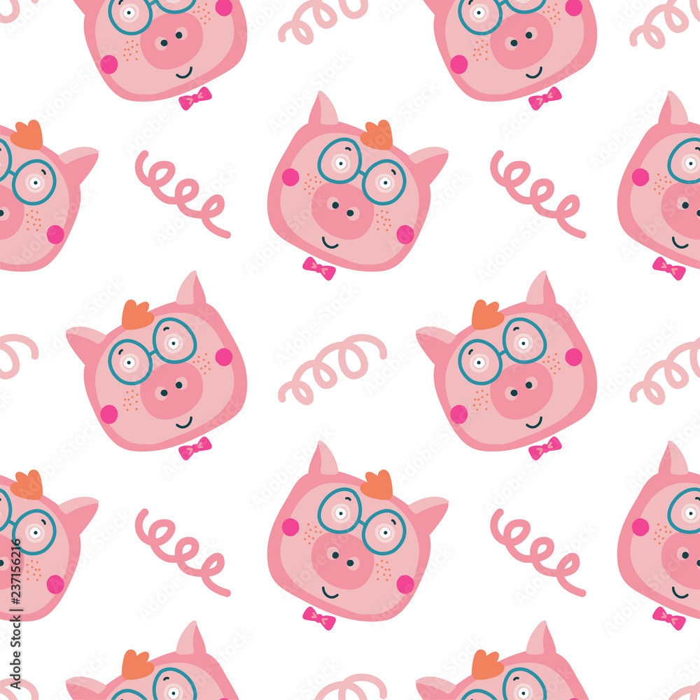 Vector hand-drawn illustration with pig in a village. Farm animal. Vector hand-drawn illustration with pig in a village. Farm animal.